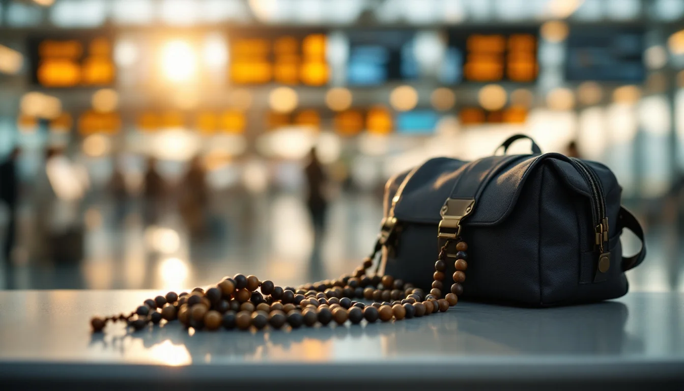 How To Book Umrah Packages Online — A group of British Muslim pilgrims in ihram at a UK airport check-in desk, recei How To Book Umrah Packages Online — A group of British Muslim pilgrims in ihram at a UK airport check-in desk, recei